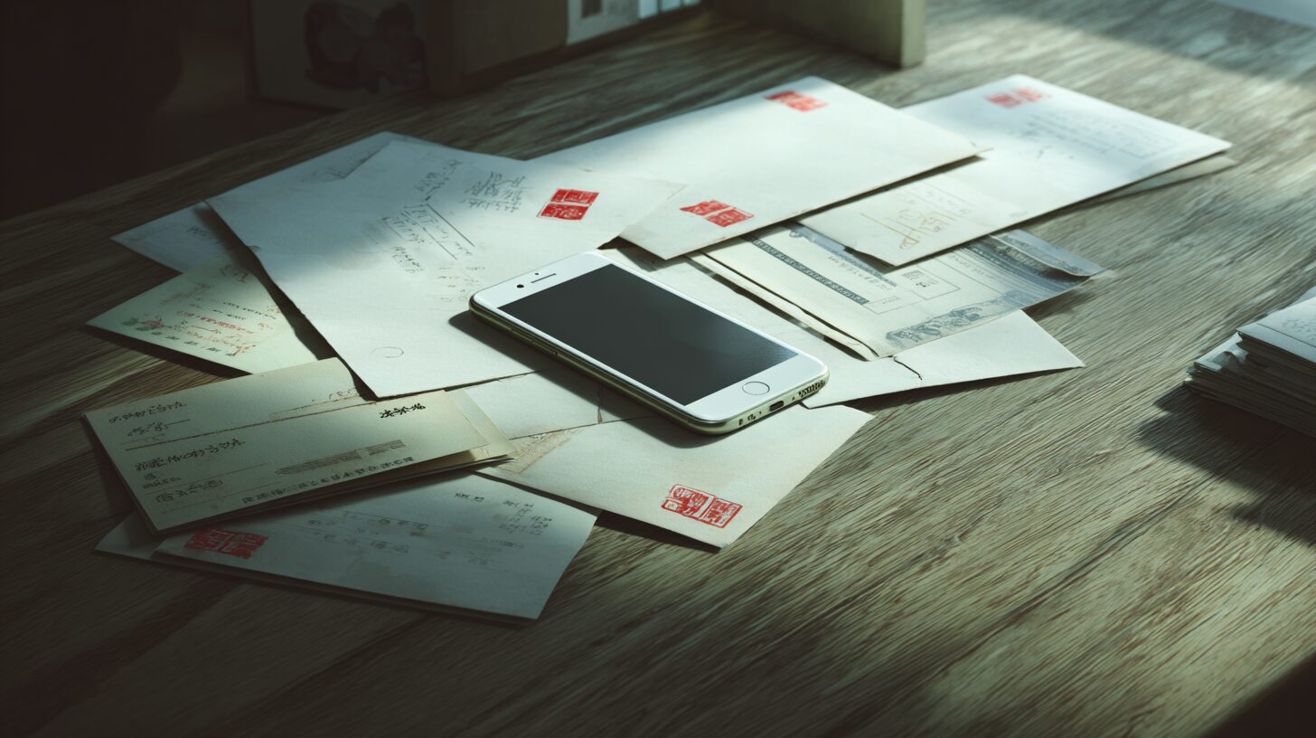 「放置されたスマートフォンと積み上がる請求書・警告のイメージ」画像