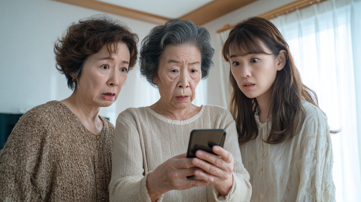 スマートフォンを見る高齢の日本人女性