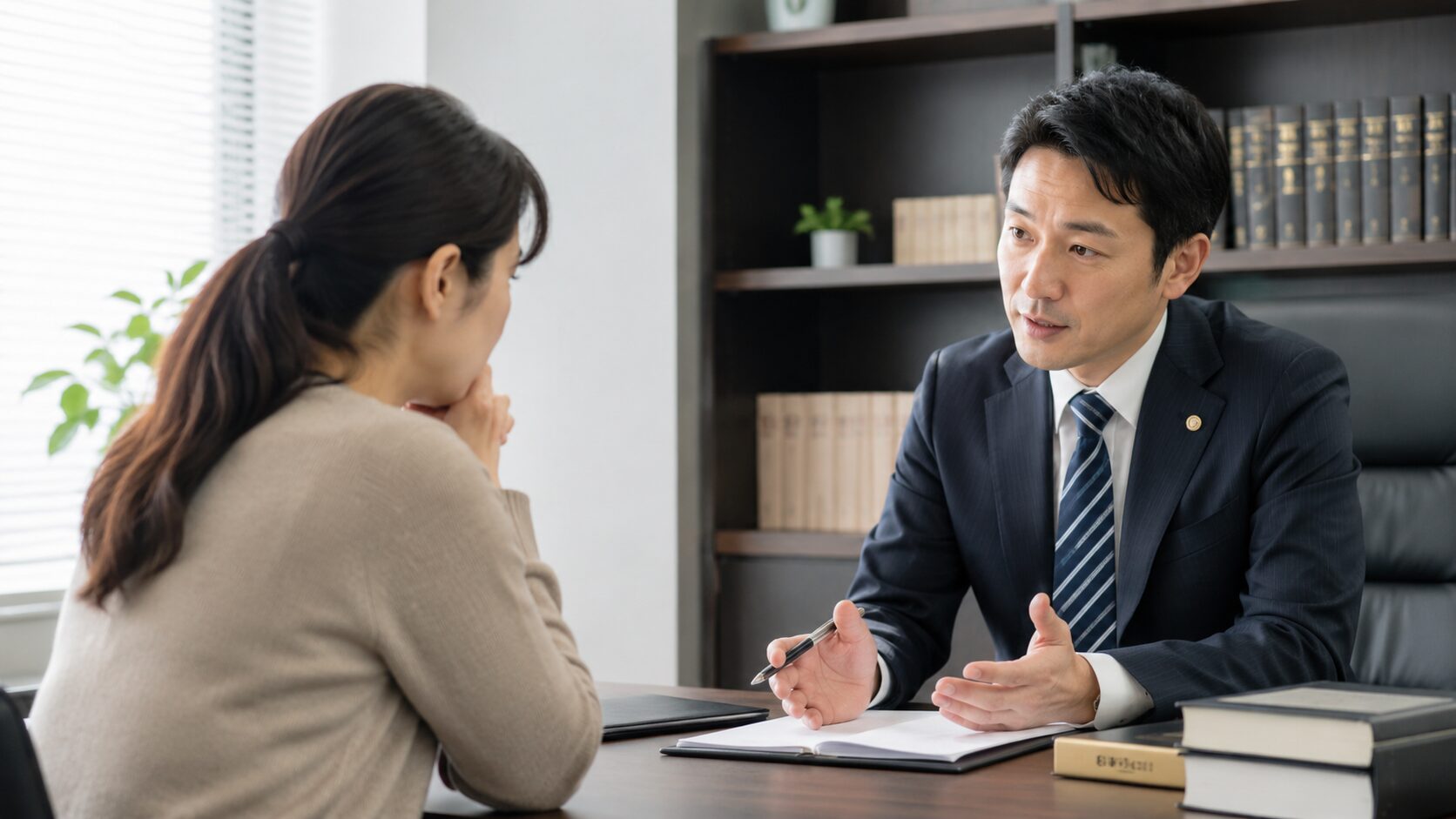 弁護士が依頼人の相談を受けているイメージ