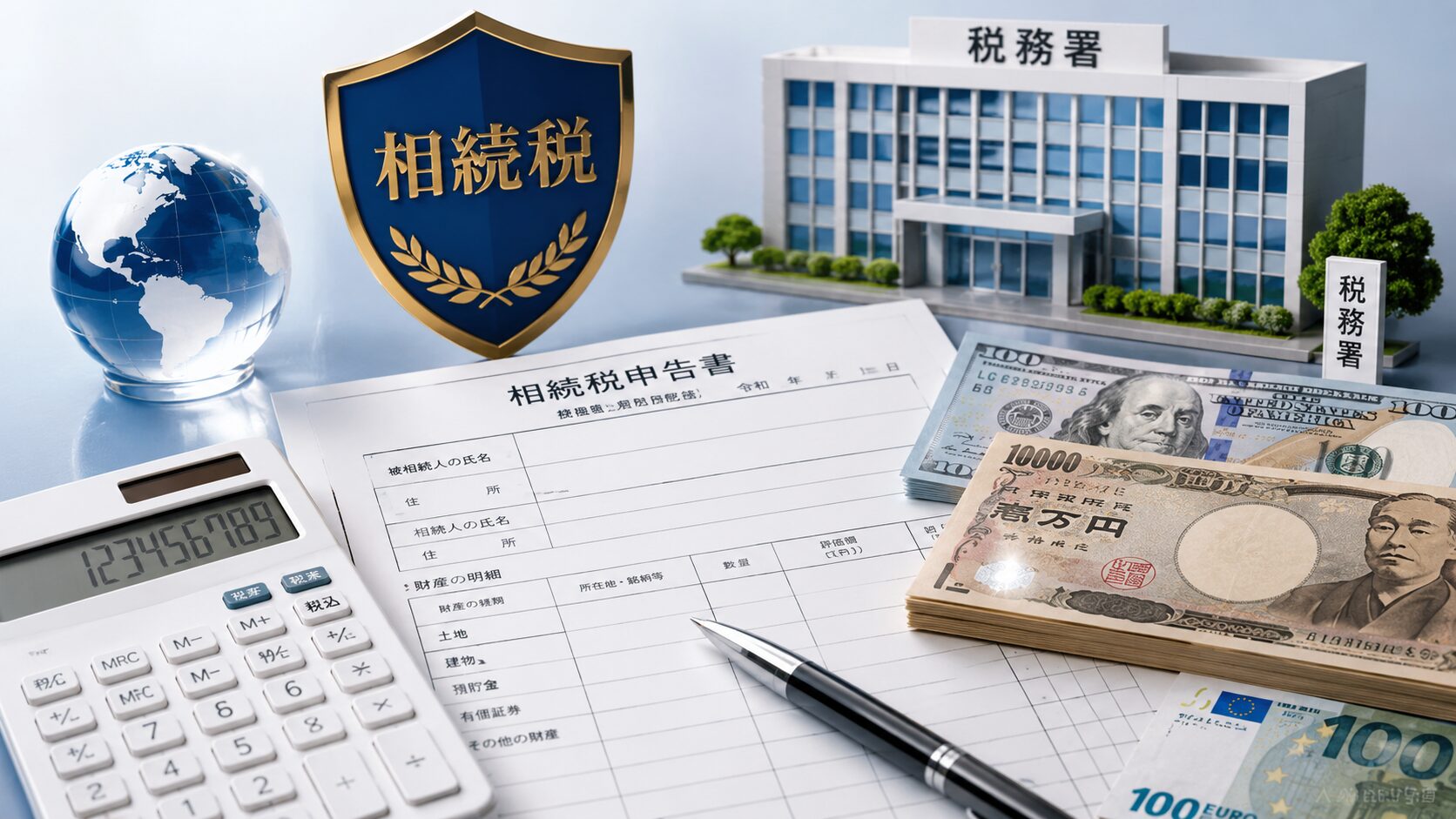 相続税の申告書と電卓のイメージ
